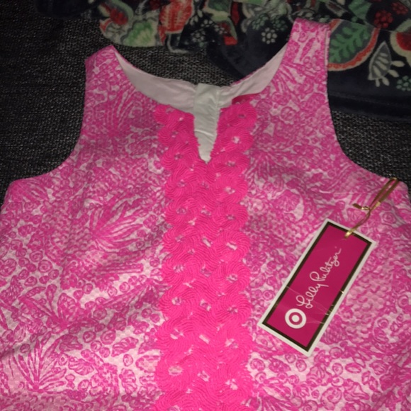 SOLD π€NWT TARGET LILLY PULITZER 2015 NEON PINK SHIFT DRESS SIZE L 10-12π€ - Picture 4 of 16